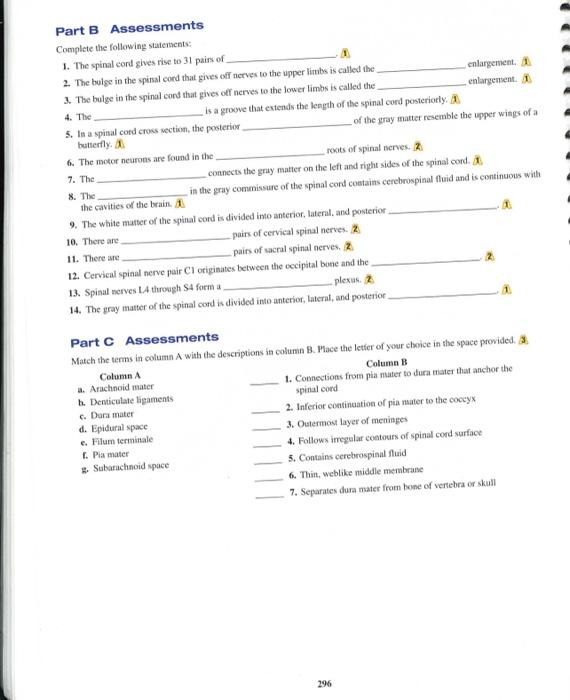 Solved Part B Assessments Complete The Following | Chegg.com