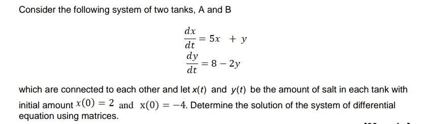 Solved Consider the following system of two tanks, A and B | Chegg.com