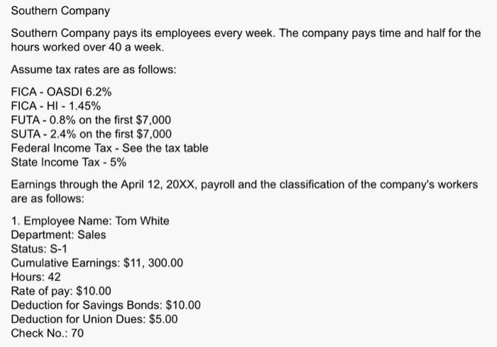 Solved Southern Company Southern Company pays its employees