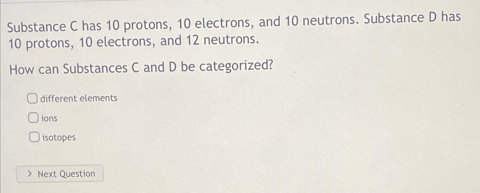 total charge of 10 protons 10 neutrons and 10 electrons