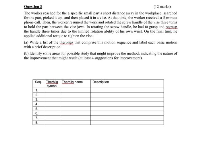 Solved Question 3 12 Marks The Worker Reached For The A Chegg