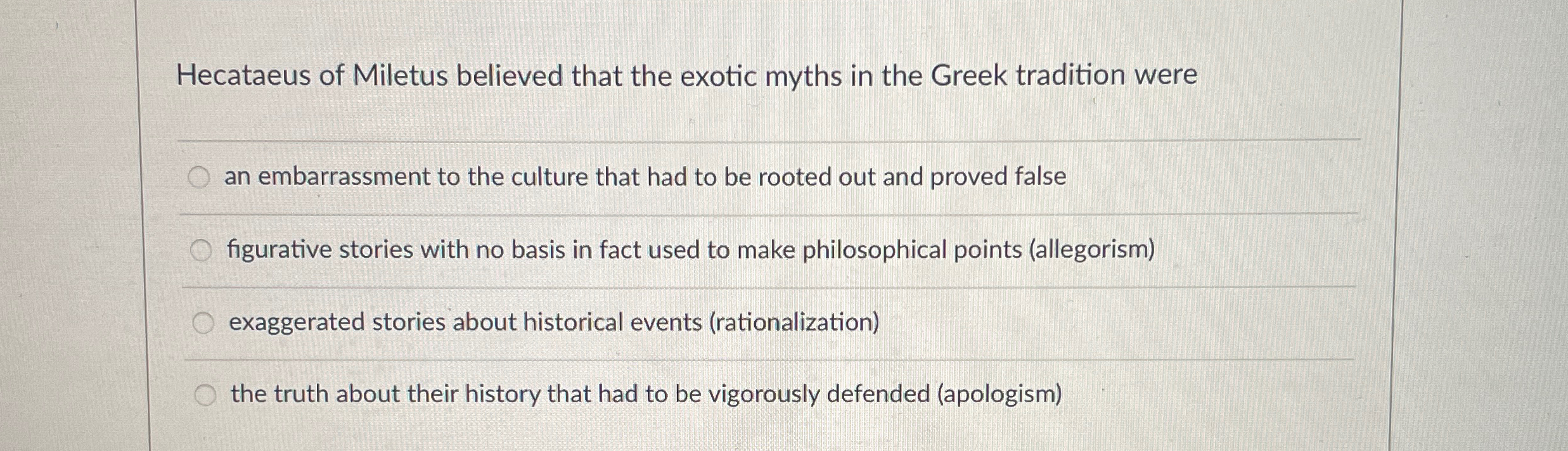 Solved Hecataeus of Miletus believed that the exotic myths | Chegg.com