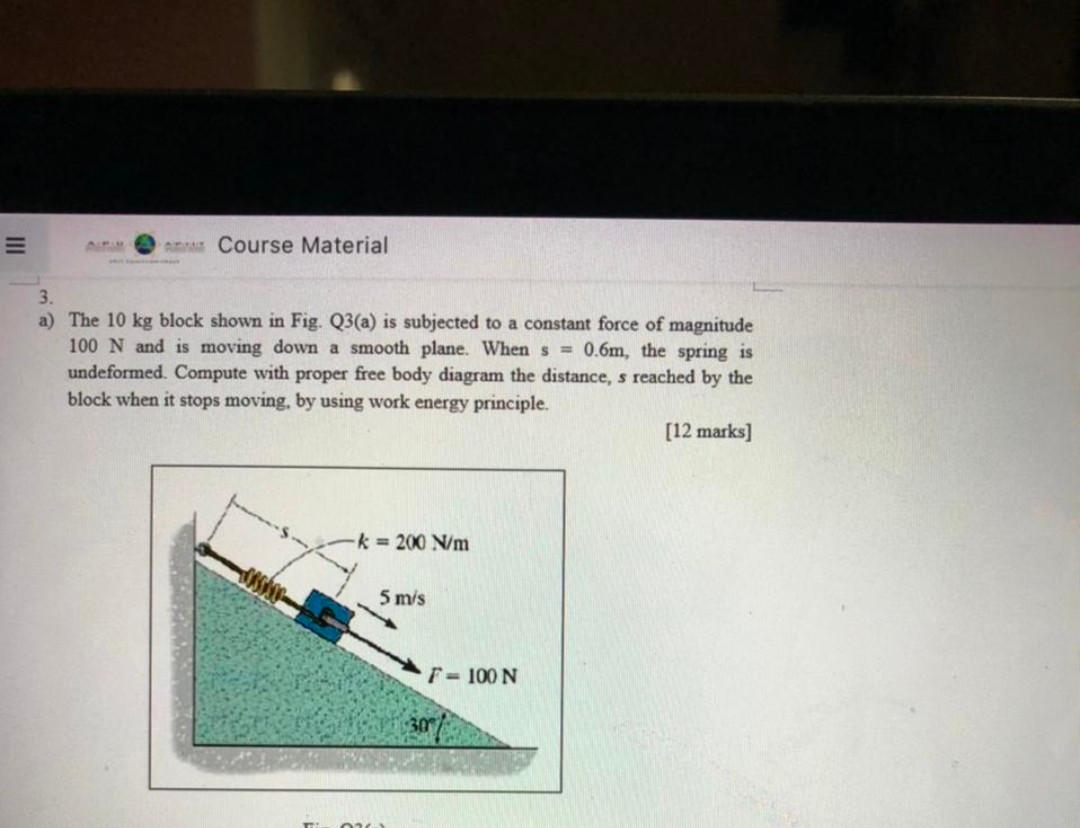 Solved A Course Material 3. a) The 10 kg block shown in Fig. | Chegg.com
