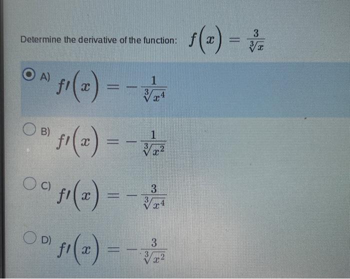 Solved Determine the derivative of the function: f(x)=3x3 | Chegg.com