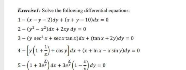 Solved Exercisel Solve The Following Differential Chegg Com