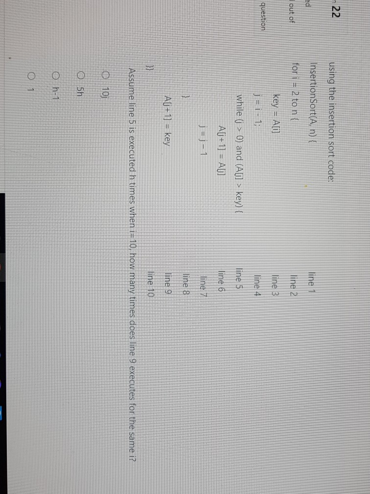 Solved --22 using the insertion sort code: Insertion Sort(A, | Chegg.com