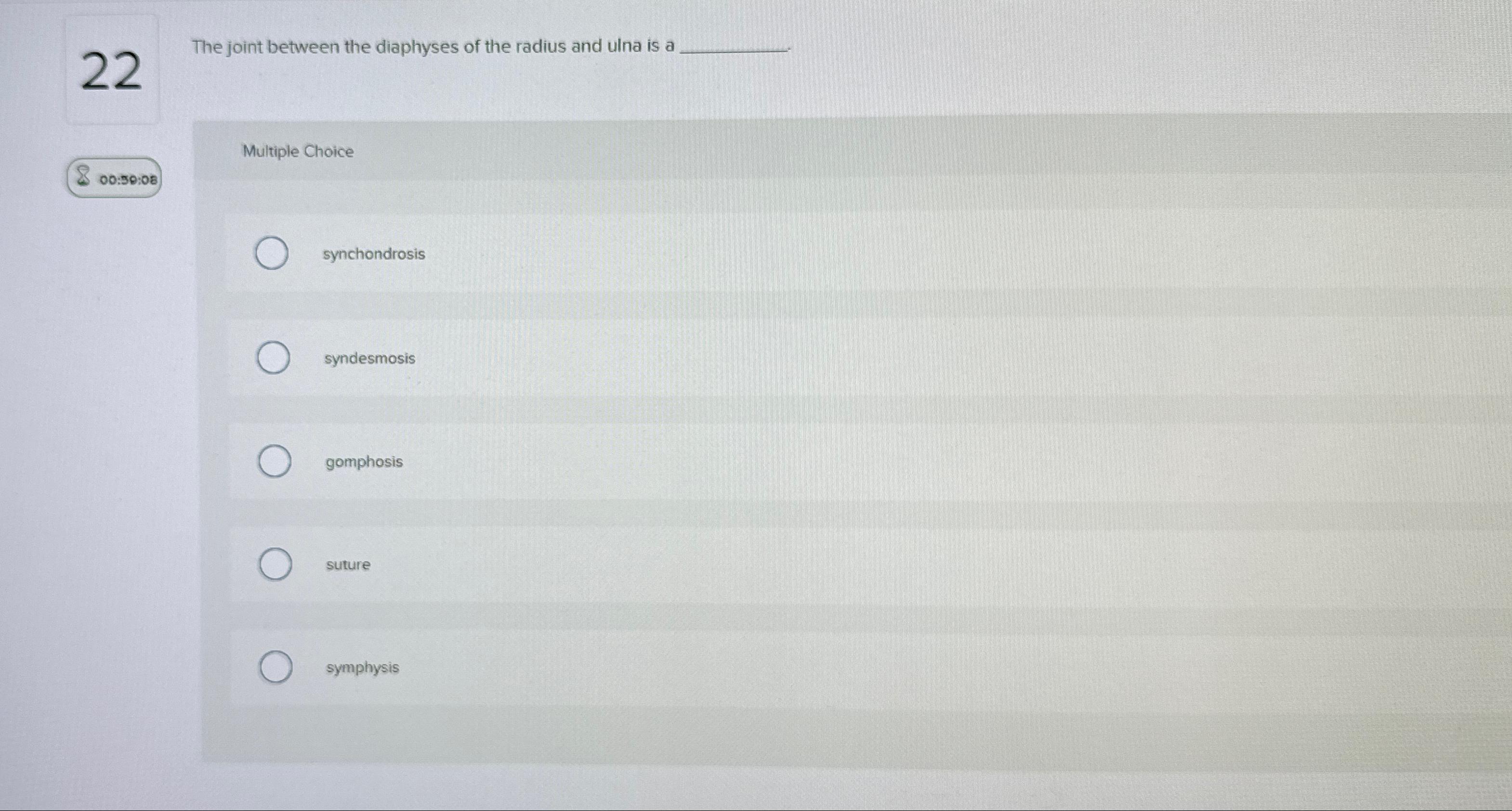 Solved 22The joint between the diaphyses of the radius and | Chegg.com