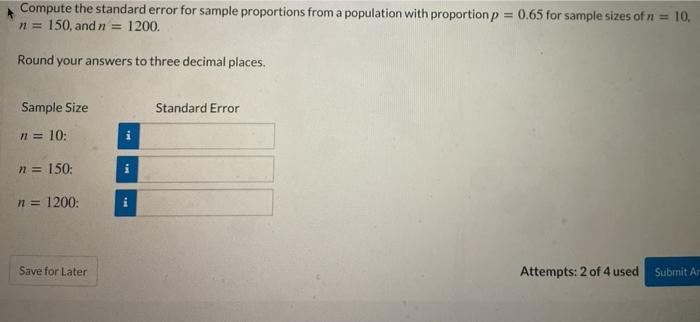 Solved Compute the standard error for sample proportions | Chegg.com