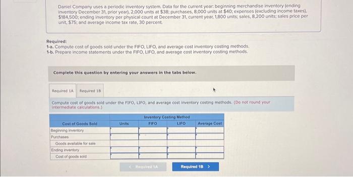 Daniel Company uses a periodic inventory system. Data for the current year: beginning merchandise inventory (ending inventory