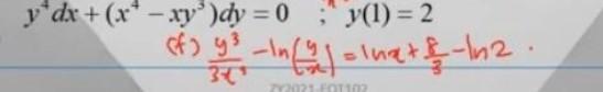 y dx + (x* - xy)dy = 0 ; y(1) = 2 - 0 (fy us infula alnat & 1n2. FOT12