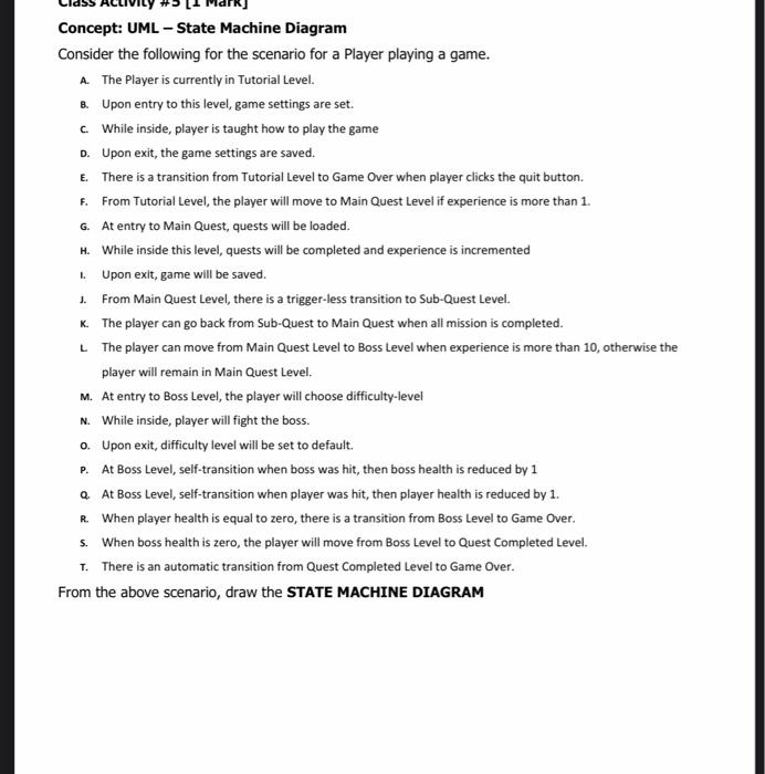 Solved Concept: UML - State Machine Diagram Consider the | Chegg.com