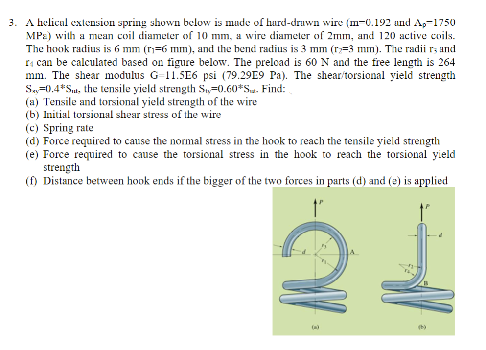 Solved A helical extension spring shown below is made of | Chegg.com