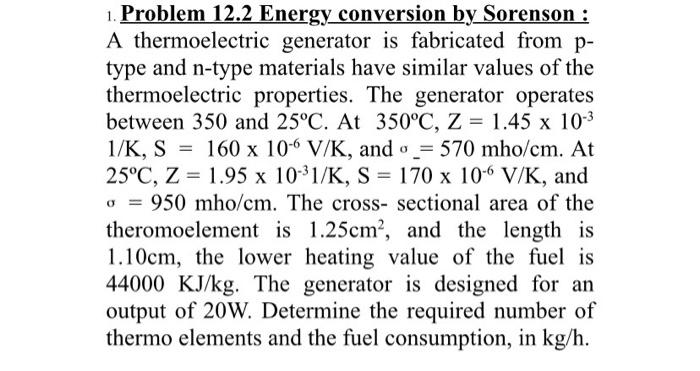 Solved 1. Problem 12.2 Energy Conversion By Sorenson : A | Chegg.com