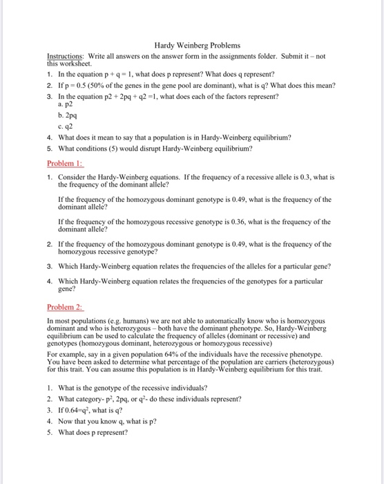 Solved Hardy Weinberg Problems Instructions Write All An Chegg Com