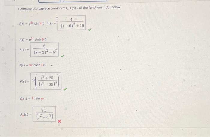 Solved Compute The Laplace Transforms F S Of The