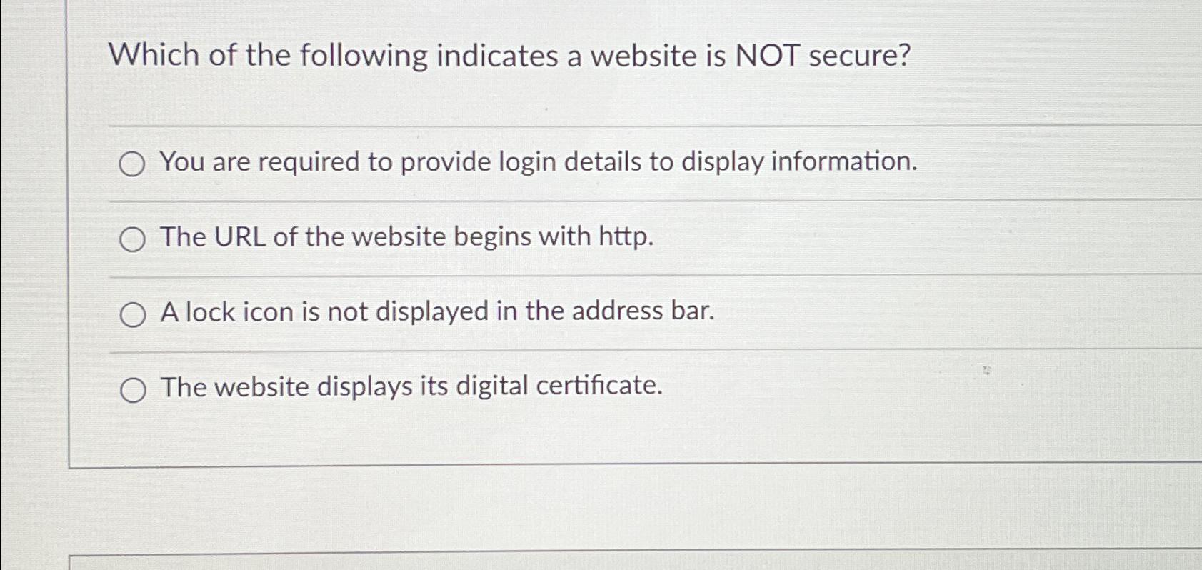 Solved Which of the following indicates a website is NOT | Chegg.com