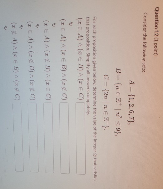 Solved Question 12 (1 point) Consider the following sets: A | Chegg.com