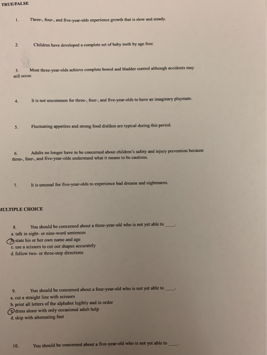Solved TRUE FALSE Three, four, and five-year-olds experience | Chegg.com