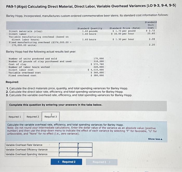 Solved PA9-1 (Algo) Calculating Direct Material, Direct | Chegg.com