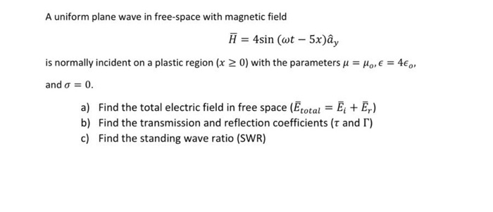 Solved A Uniform Plane Wave In Free-space With Magnetic | Chegg.com