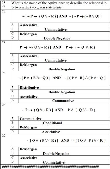 Solved 23- 27 What is the name of the equivalence to | Chegg.com