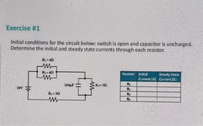 Solved Exercise #1 Initial conditions for the circuit below: | Chegg.com