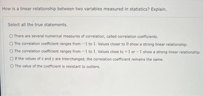 Solved How is a linear relationship between two variables | Chegg.com