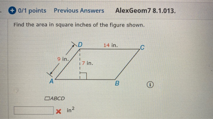 Solved + 0/1 points Previous Answers AlexGeom7 8.1.013. Find | Chegg.com