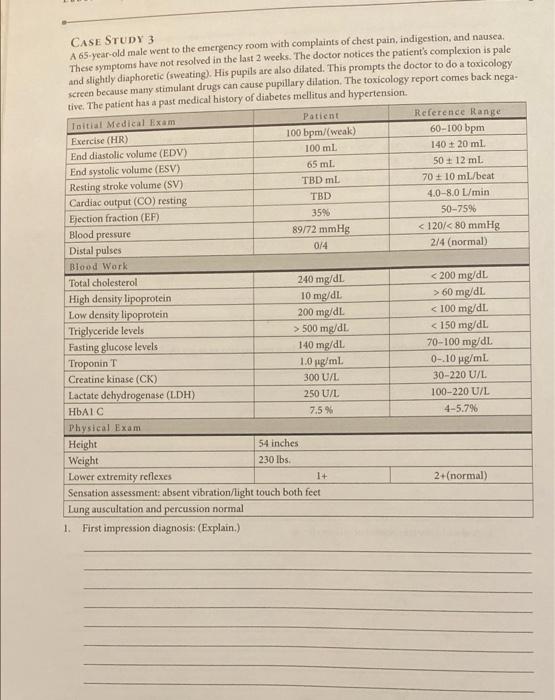 Solved CASE STUDY 3 A 65yearold male went to the emergency