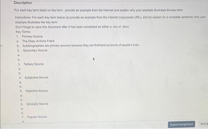 Solved For each key term listed on the form , provide an | Chegg.com