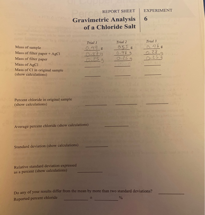 gravimetric analysis of a chloride salt lab