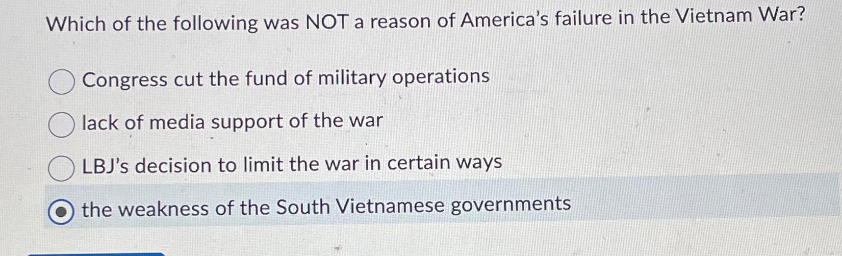 Solved Which of the following was NOT a reason of America's | Chegg.com