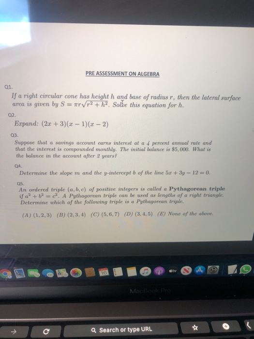 solved-pre-assessment-on-algebra-01-if-a-right-circular-chegg