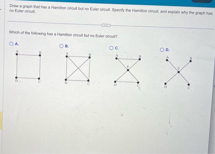 Solved Draw a graph that has a Hamilton circuit but no Euler | Chegg.com