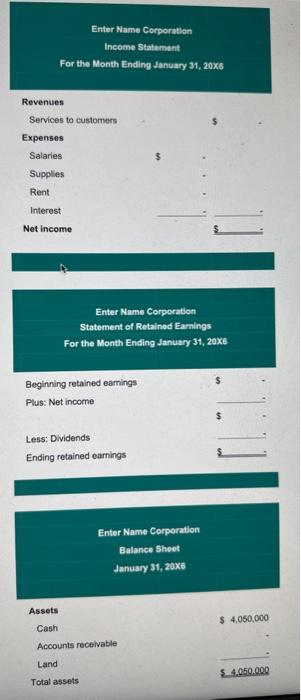 Solved Enter Name Corporation opened the year 20x6., with | Chegg.com