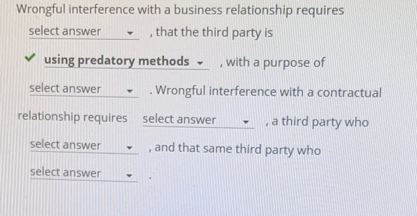 Solved Wrongful interference with a business relationship | Chegg.com