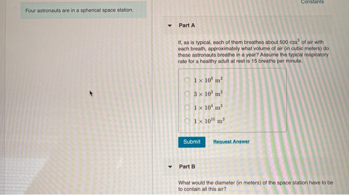 Solved Constants Four Astronauts Are In A Spherical Space Chegg Com