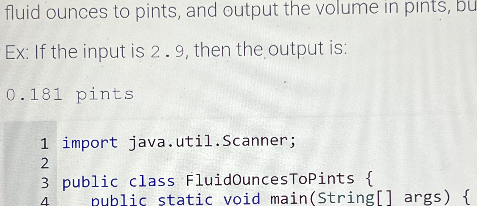 Solved fluid ounces to pints, and output the volume in