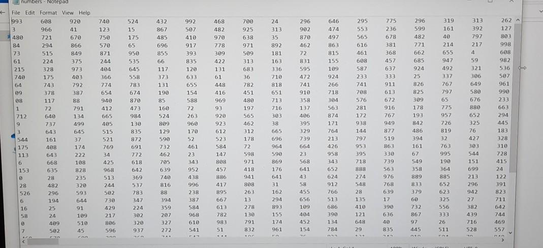Solved The numbers.txt file contains 10,000 randomised | Chegg.com