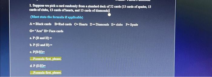 Solved 1. Suppose we pick a card randomly from a standard | Chegg.com