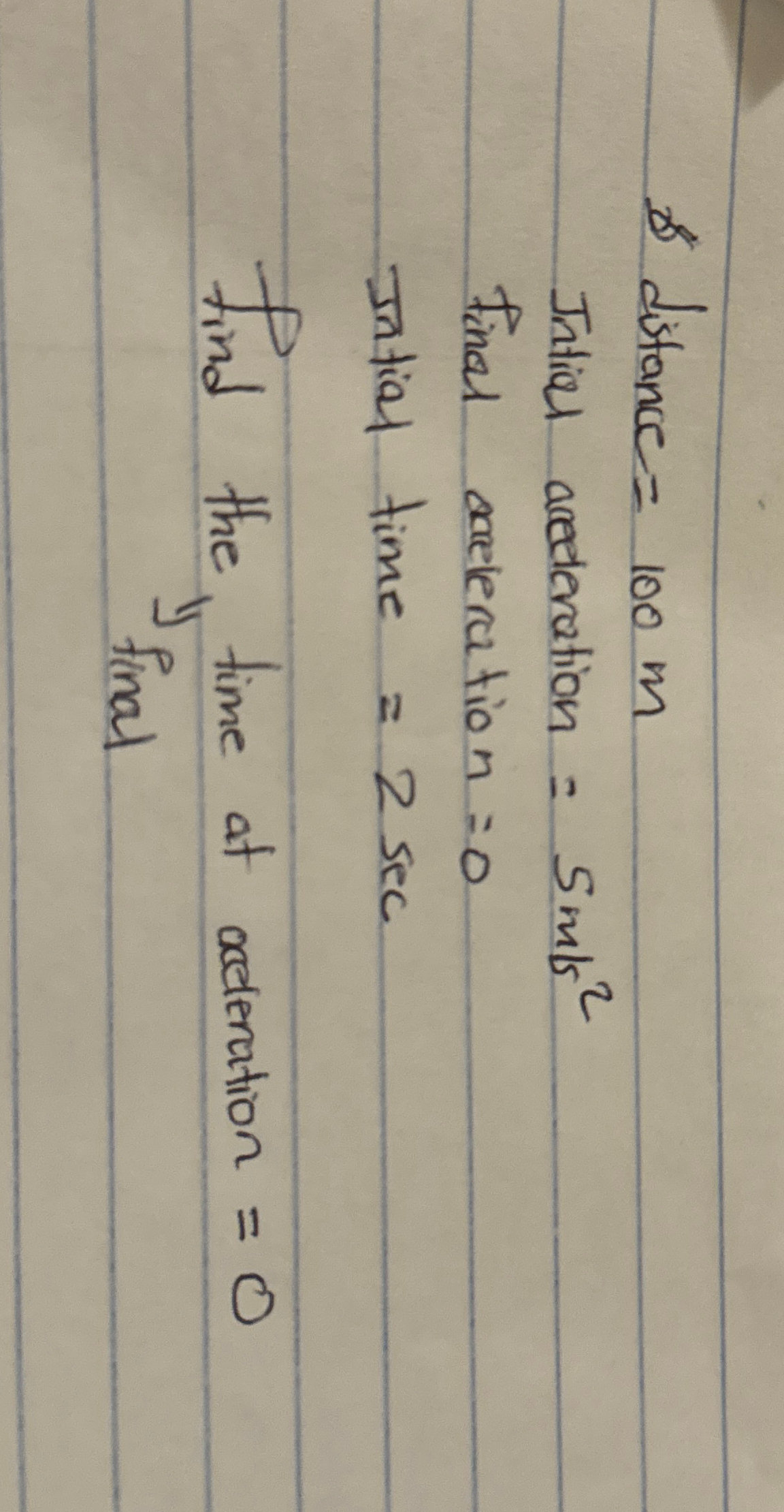 Solved 8 ﻿distance =100mIntial arederation =5ms2Final | Chegg.com