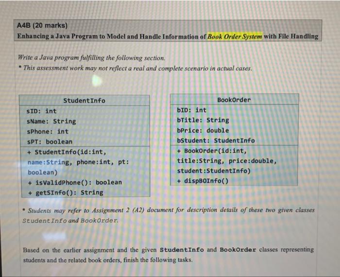 Solved A4B (20 marks) Enhancing a Java Program to Model and | Chegg.com