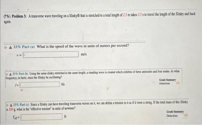 Solved (7\%) Problem 3: A transverse wave traveling on a | Chegg.com