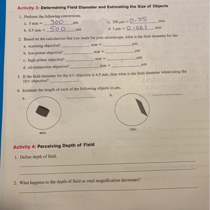 Solved Activity 3 Determining Field Diameter and Estimating