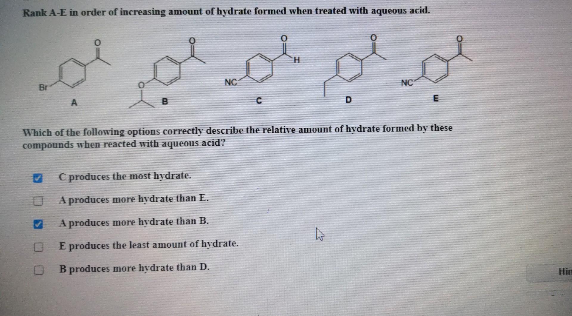 Solved Rank A-E In Order Of Increasing Amount Of Hydrate | Chegg.com