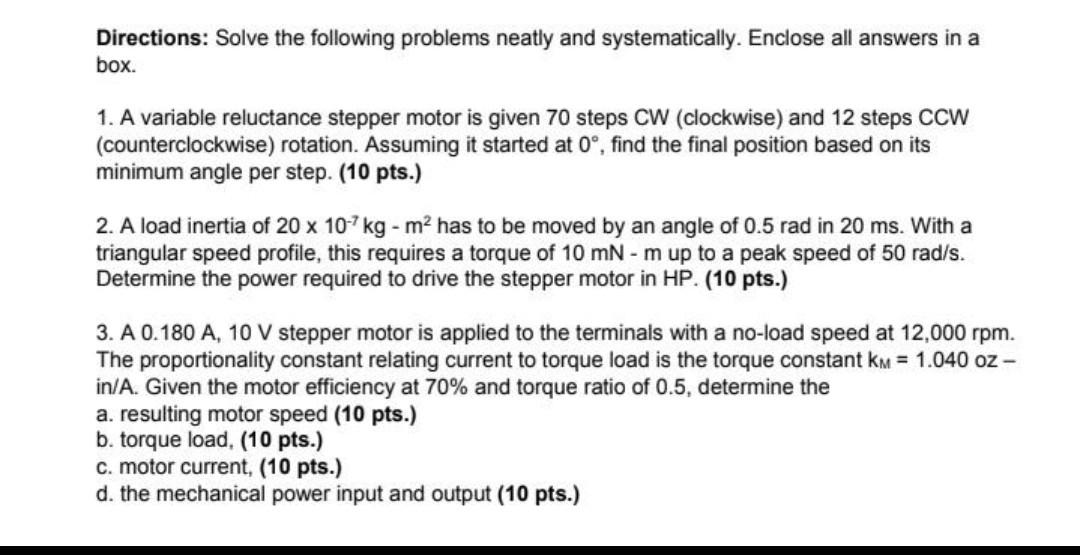 Solved Directions: Solve the following problems neatly and | Chegg.com