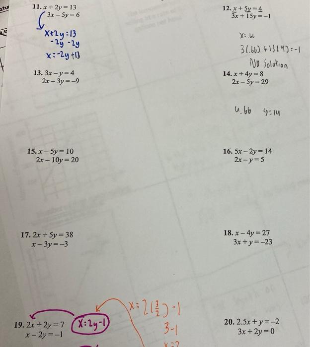 Solved Atur 11 X 2y 13 3x 5y 6 12 X 5y4 3x 15y Chegg Com