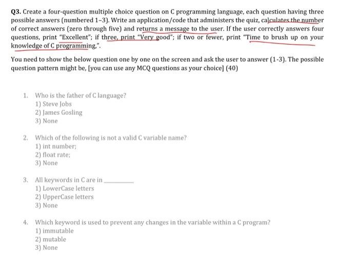 C programming online Test, C language MCQ Test, C Quiz