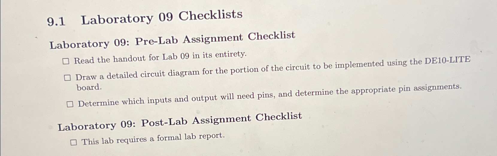 Solved 9.1 ﻿Laboratory 09 ﻿ChecklistsLaboratory 09 PreLab