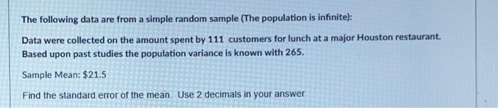 Solved The following data are from a simple random sample | Chegg.com